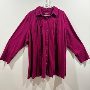 Plus Size Button Down Top 3X Woman Within Burgundy Tunic Blouse Cotton Blend